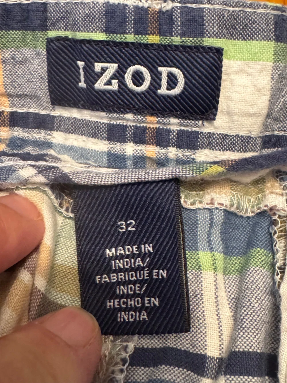 IZOD Men's Saltwater Patchwork Madras Plaid Golf Chino Shorts Size 32